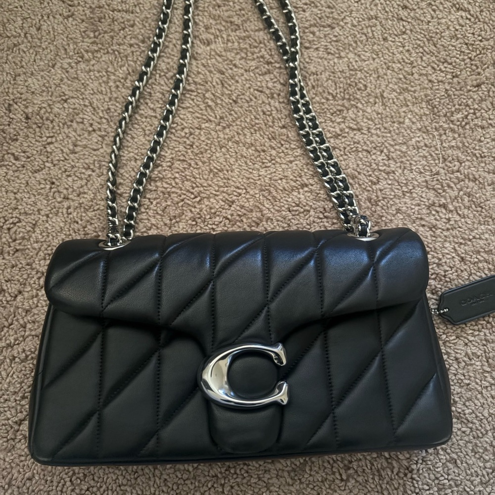Coach quilted tabby 26 black leather silver hardware